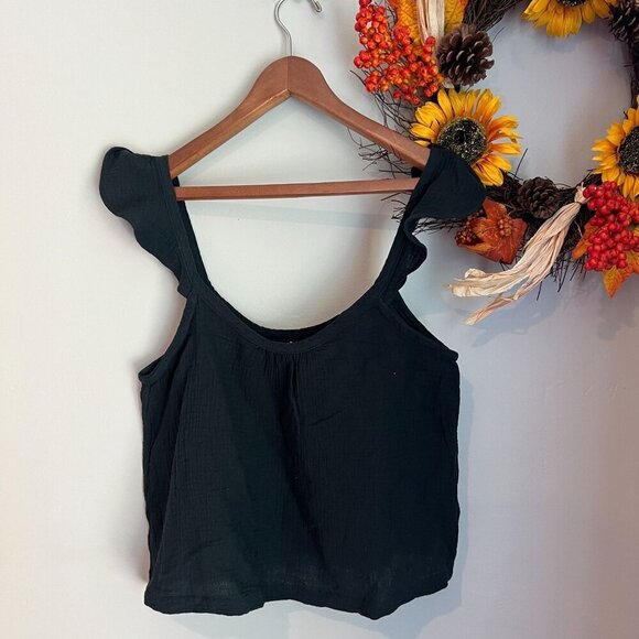 Marine Layer Jude Flutter Sleeve Tank Medium in Black - Picture 1 of 7